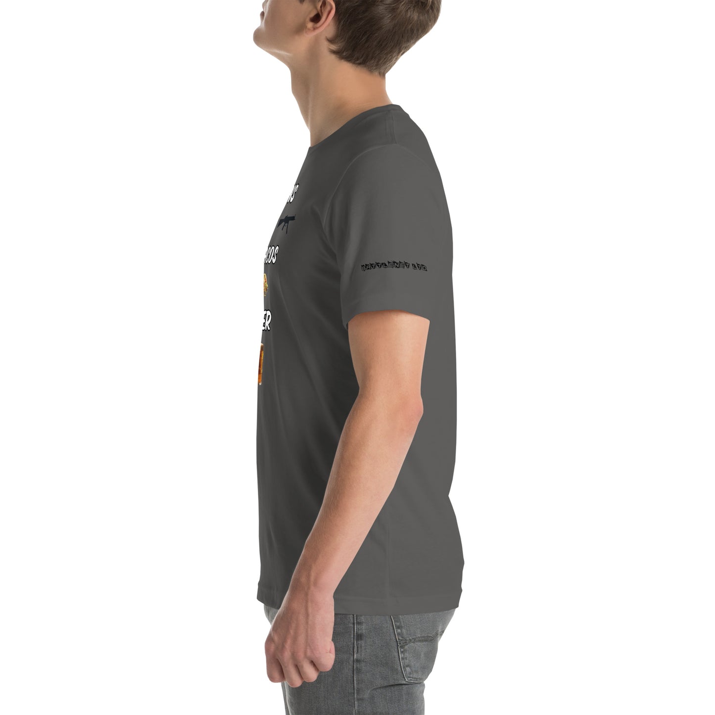 BNA LTD guns tacos beer T shirt