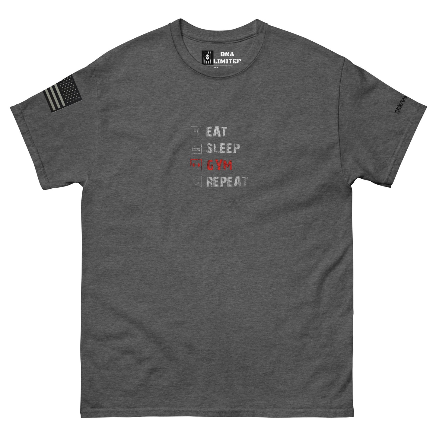 BNA LTD eat sleep gym repeat T shirt