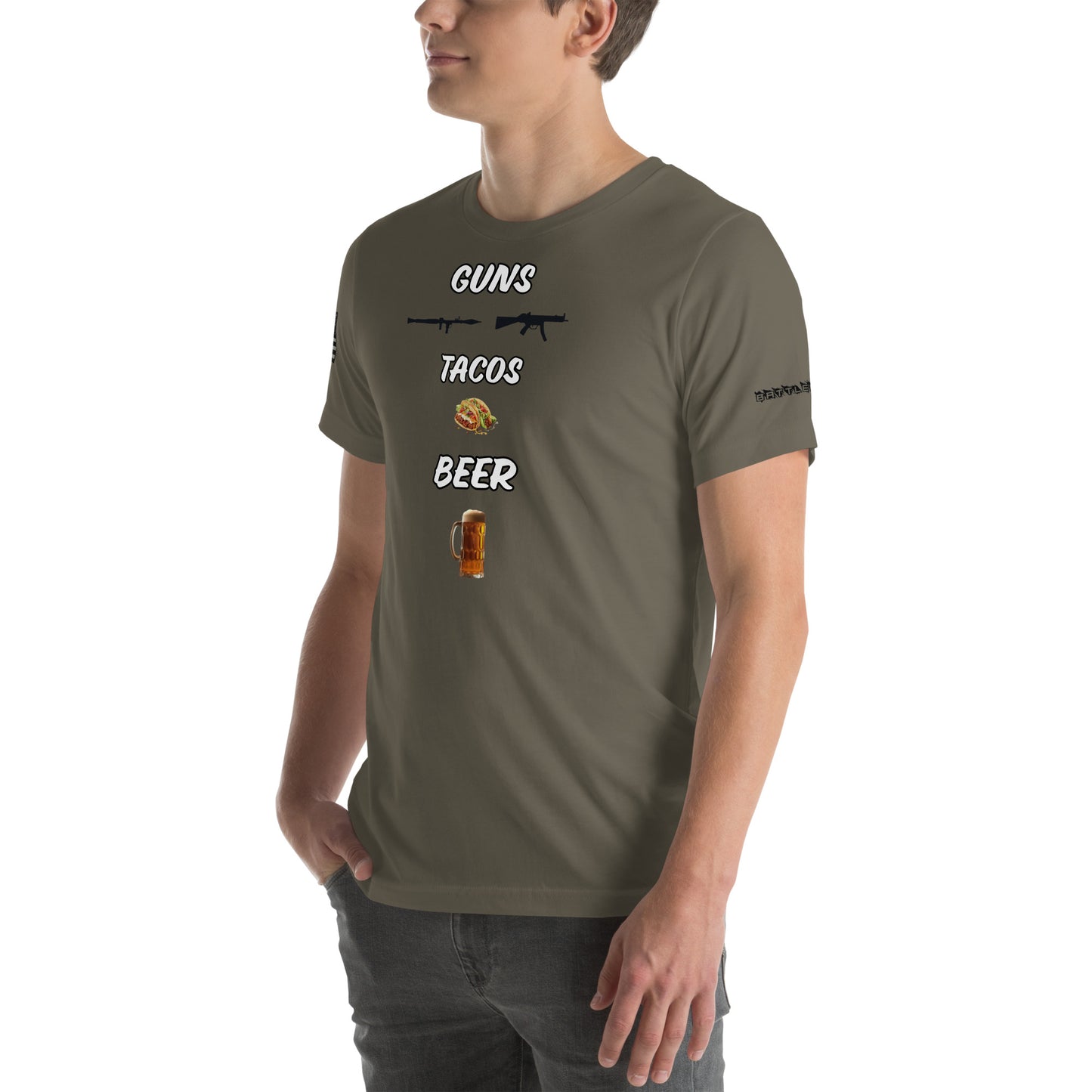 BNA LTD guns tacos beer T shirt