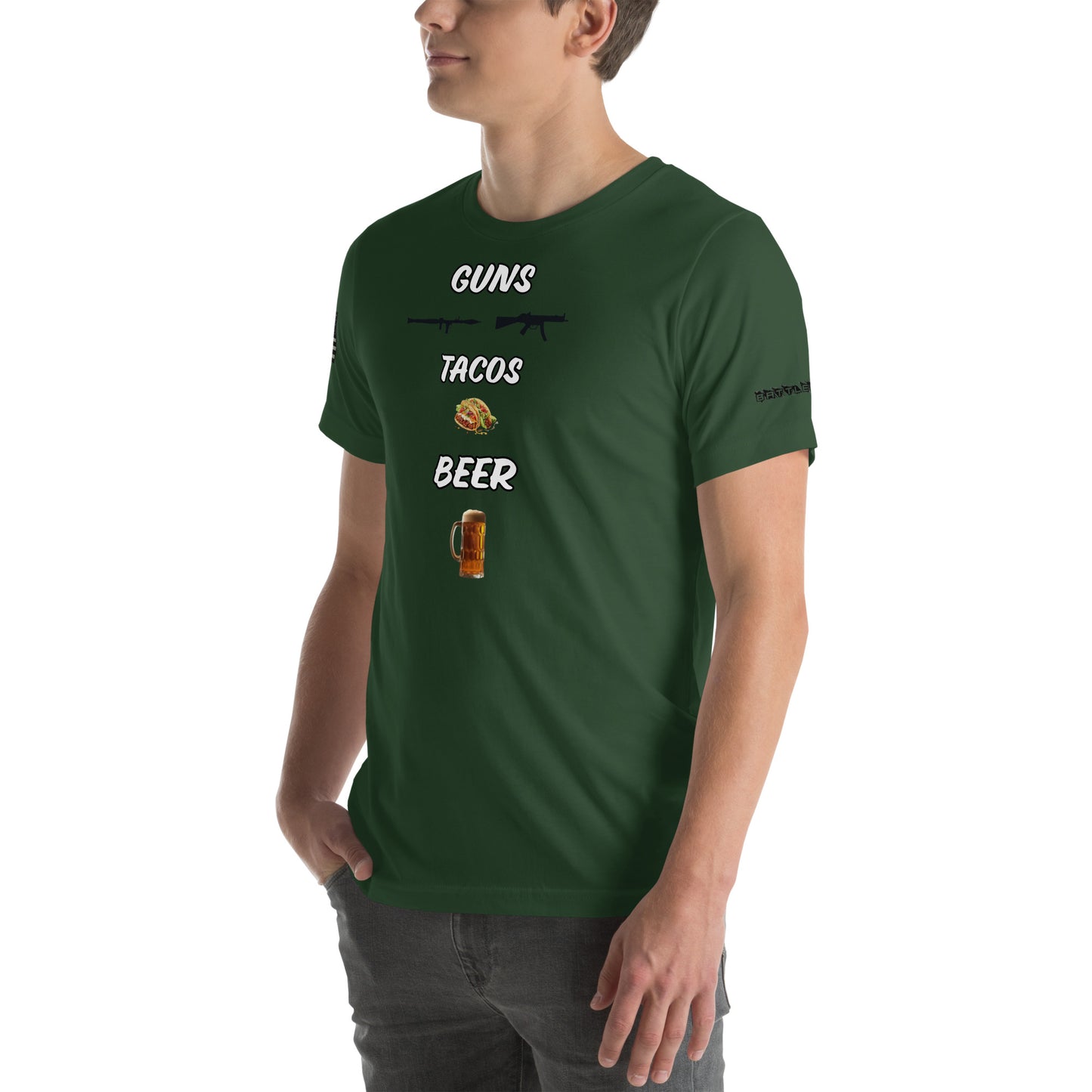 BNA LTD guns tacos beer T shirt