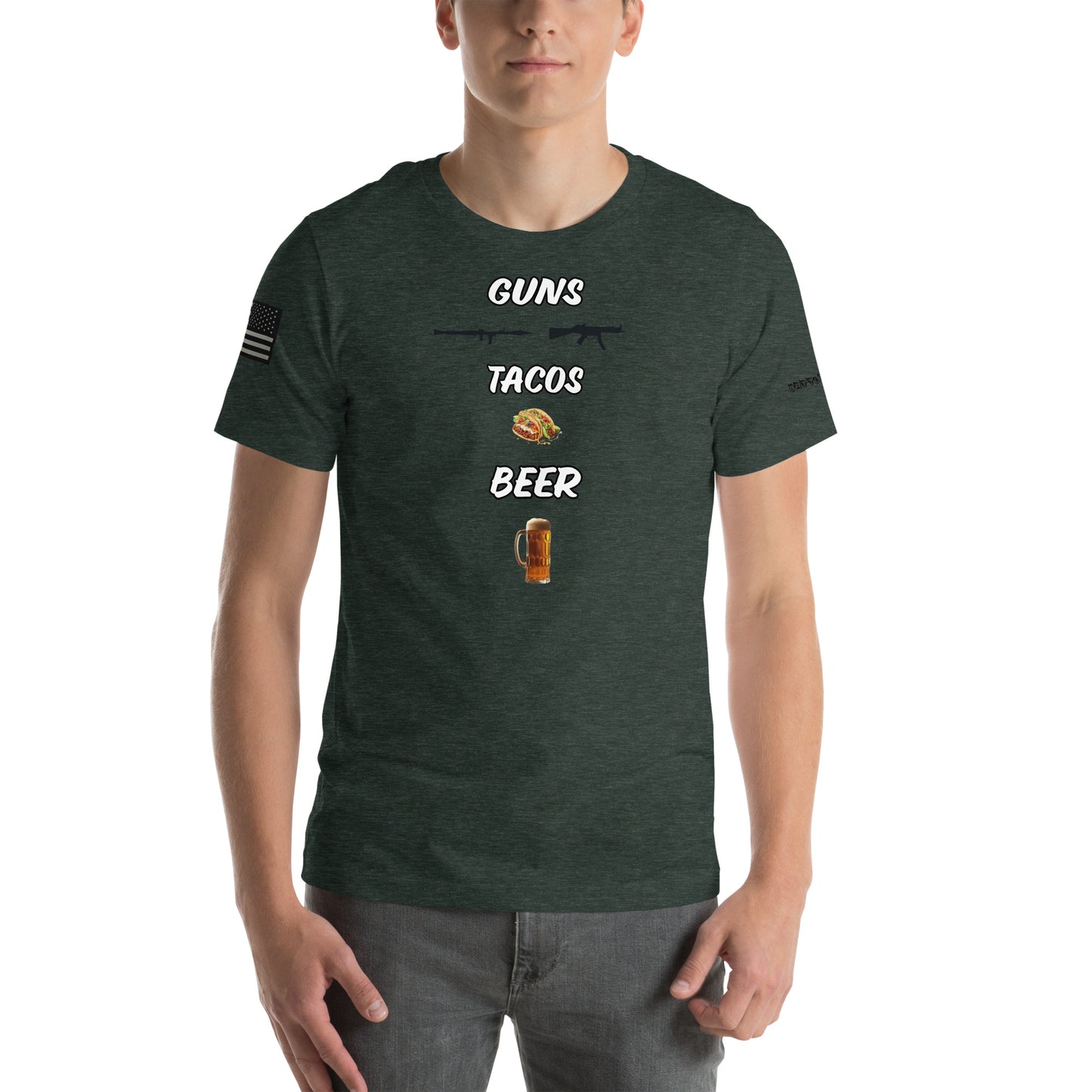BNA LTD guns tacos beer T shirt