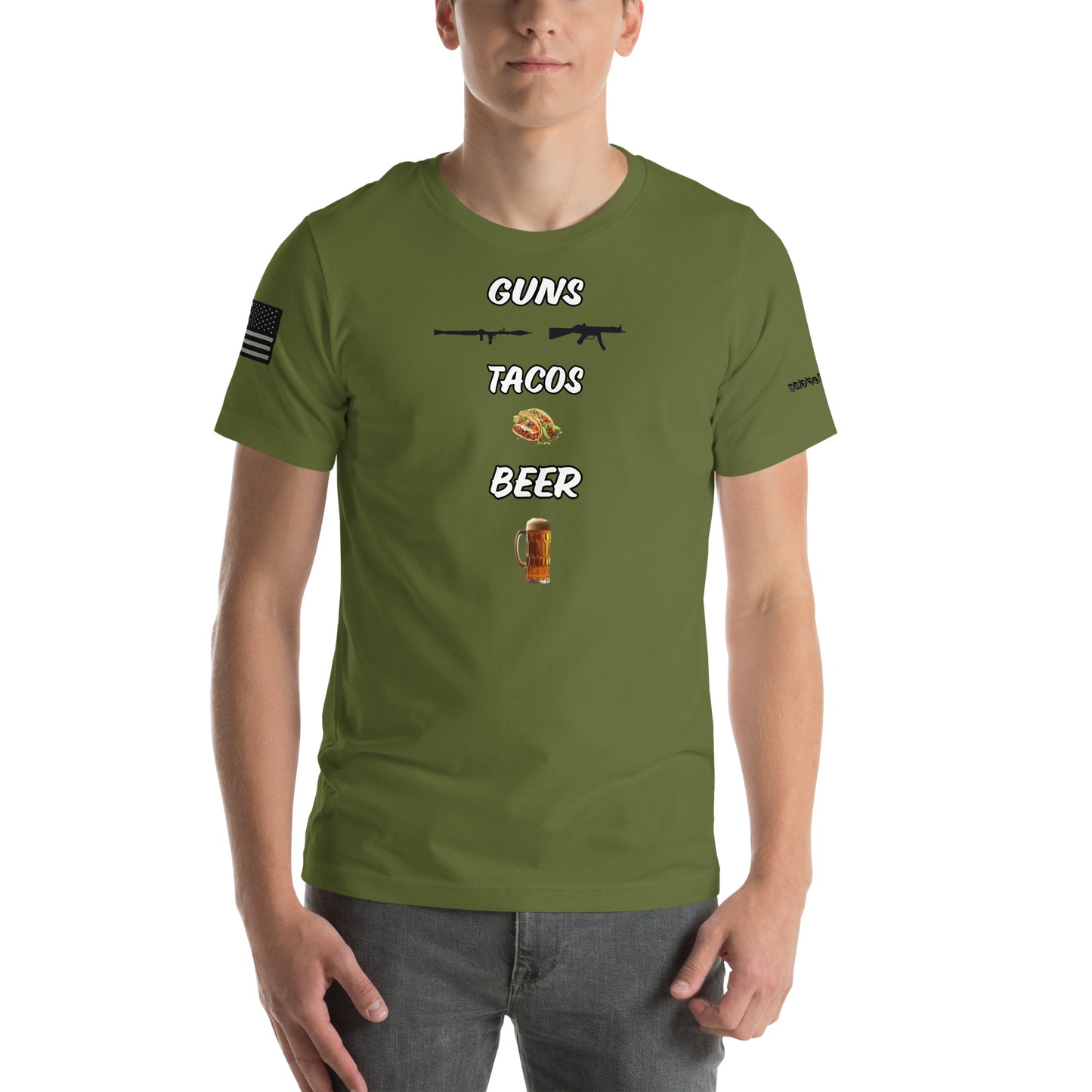 BNA LTD guns tacos beer T shirt