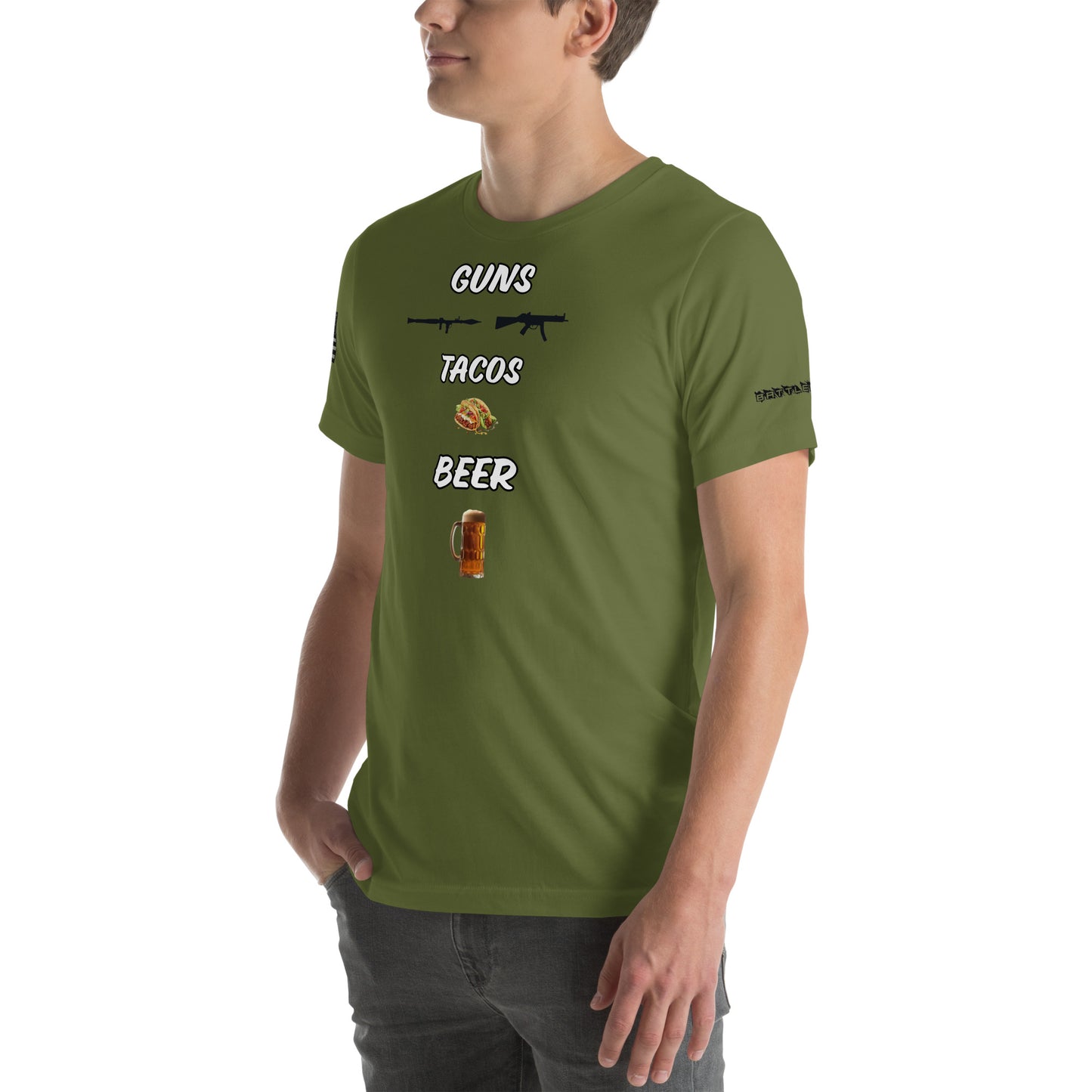 BNA LTD guns tacos beer T shirt