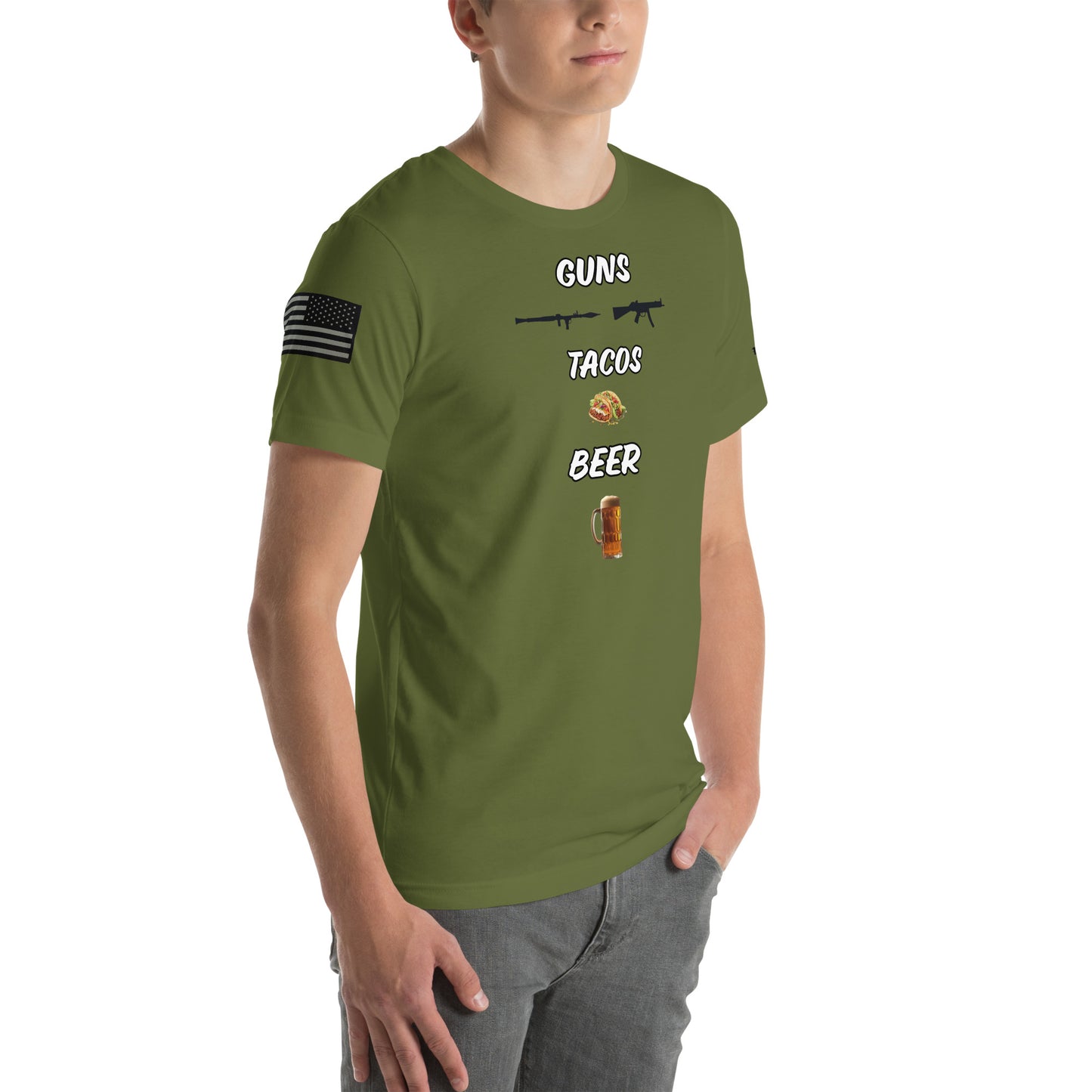 BNA LTD guns tacos beer T shirt